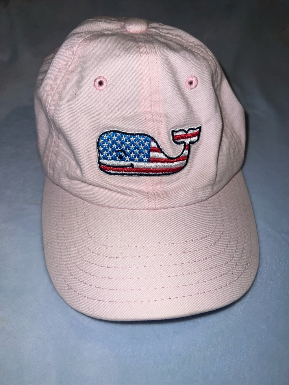 Vineyard Vines Pink Baseball Cap with American Flag Whale Patch